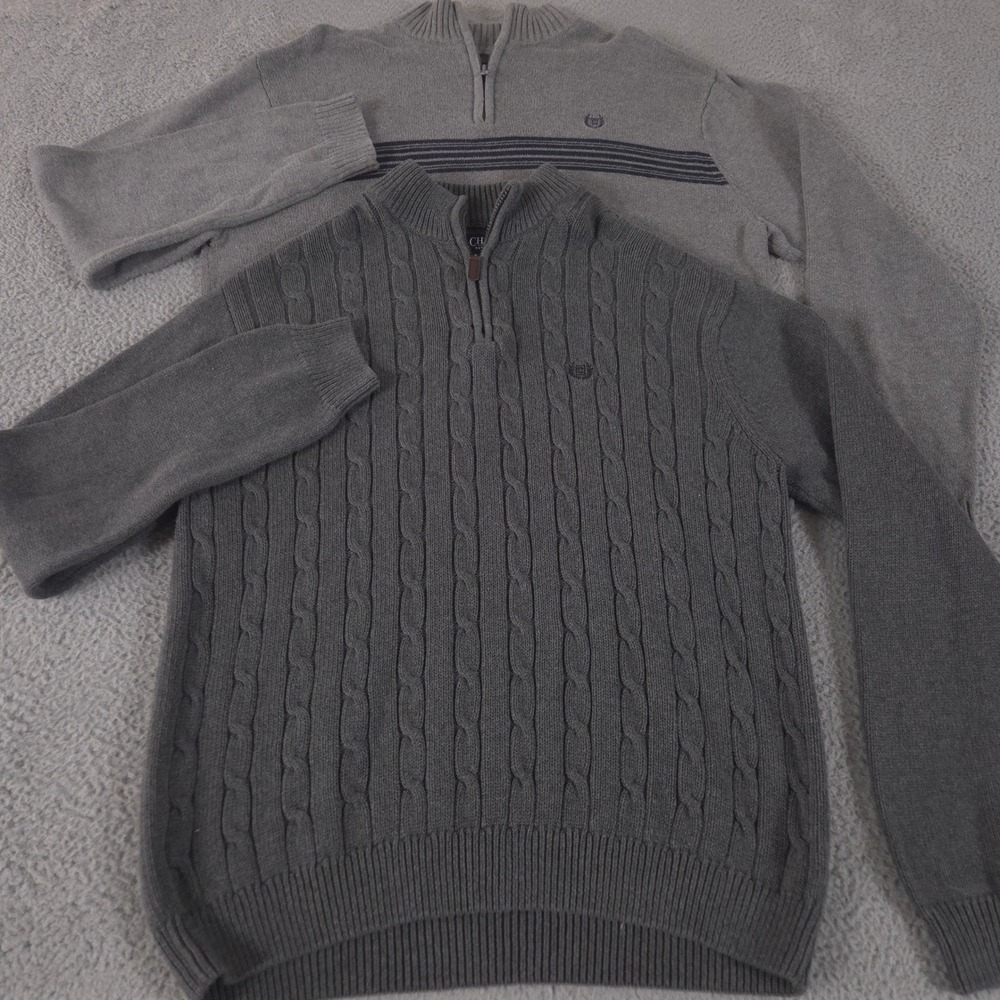 LOT OF 2 Chaps Sweater Mens XL Cotton Cable Knit Striped Quarter Zip Pullover